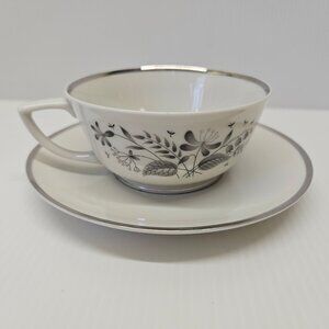 Royal Jackson Parisienne DEAUVILLE Footed Cup and Saucer Set Platinum Trim MCM